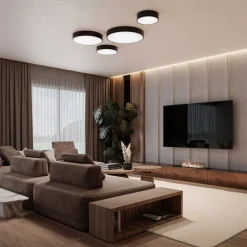Loftlampe Cleo 300, sort, sensor, IP54, Ø 30 cm, metal