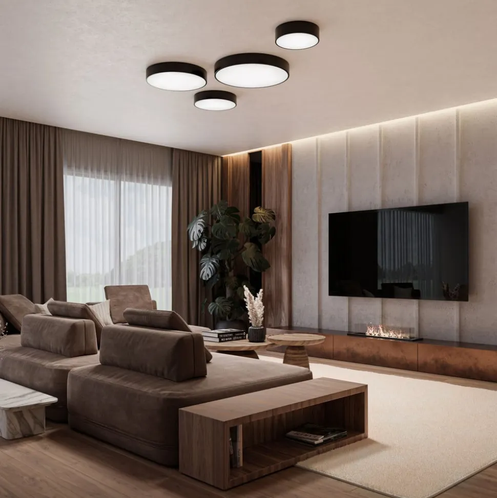 Loftlampe Cleo 300, sort, sensor, IP54, Ø 30 cm, metal