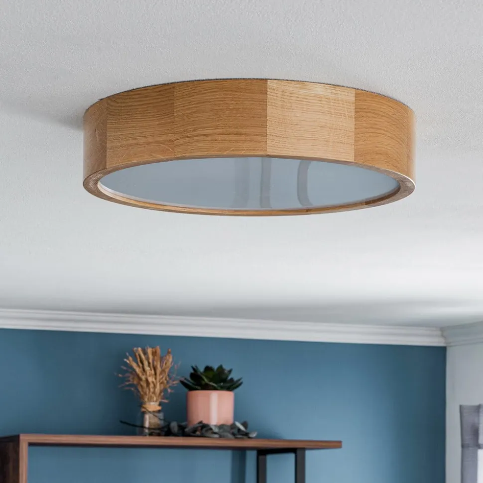 Loftlampe Cleo DR375, IP54, Ø 37,5 cm, egetræ, E27