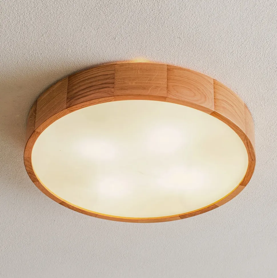 Loftlampe Cleo DR475, IP54, Ø 47,5 cm, egetræ, E27