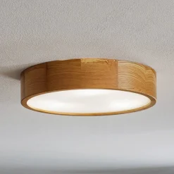 Loftlampe Cleo DR375, IP20, sensor, Ø 38 cm, egetræ