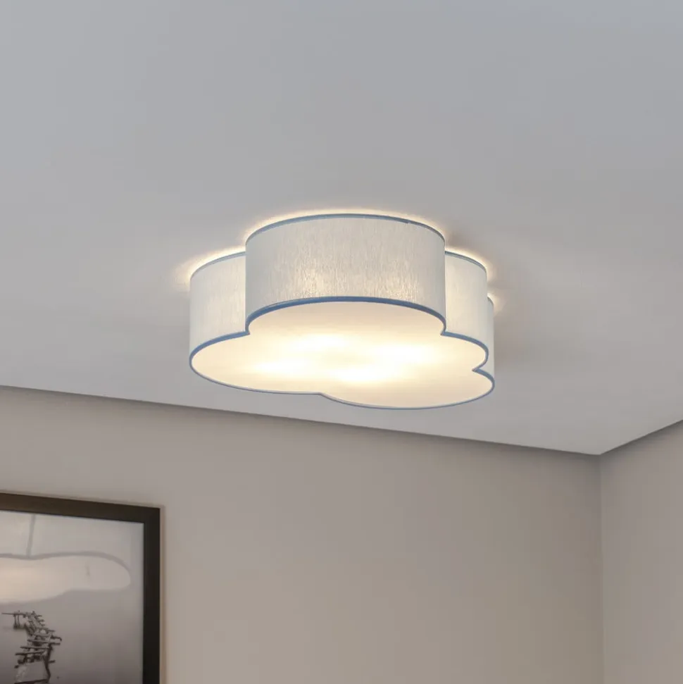Loftlampe Cloud, blå, 63 cm lang, tekstil, sky, E27