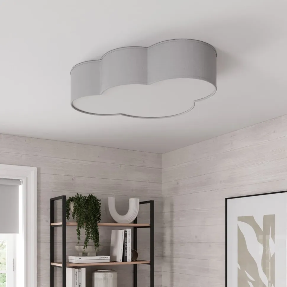 Loftlampe Cloud i tekstil, længde 62 cm, grå