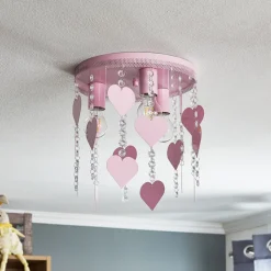 Loftlampe Corazon i pink med hjerter