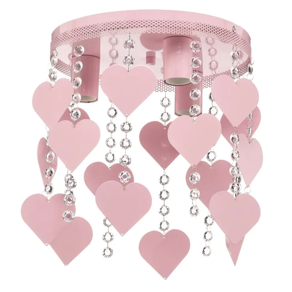 Loftlampe Corazon i pink med hjerter