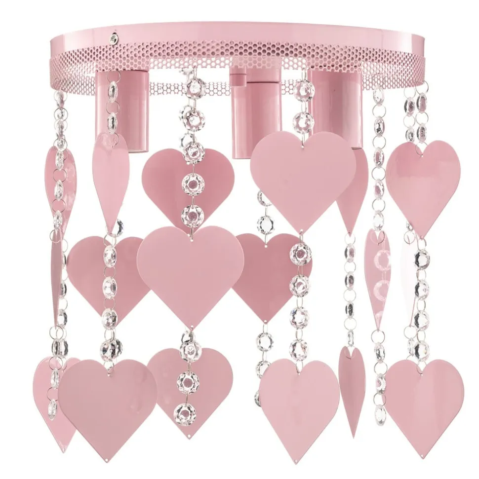 Loftlampe Corazon i pink med hjerter