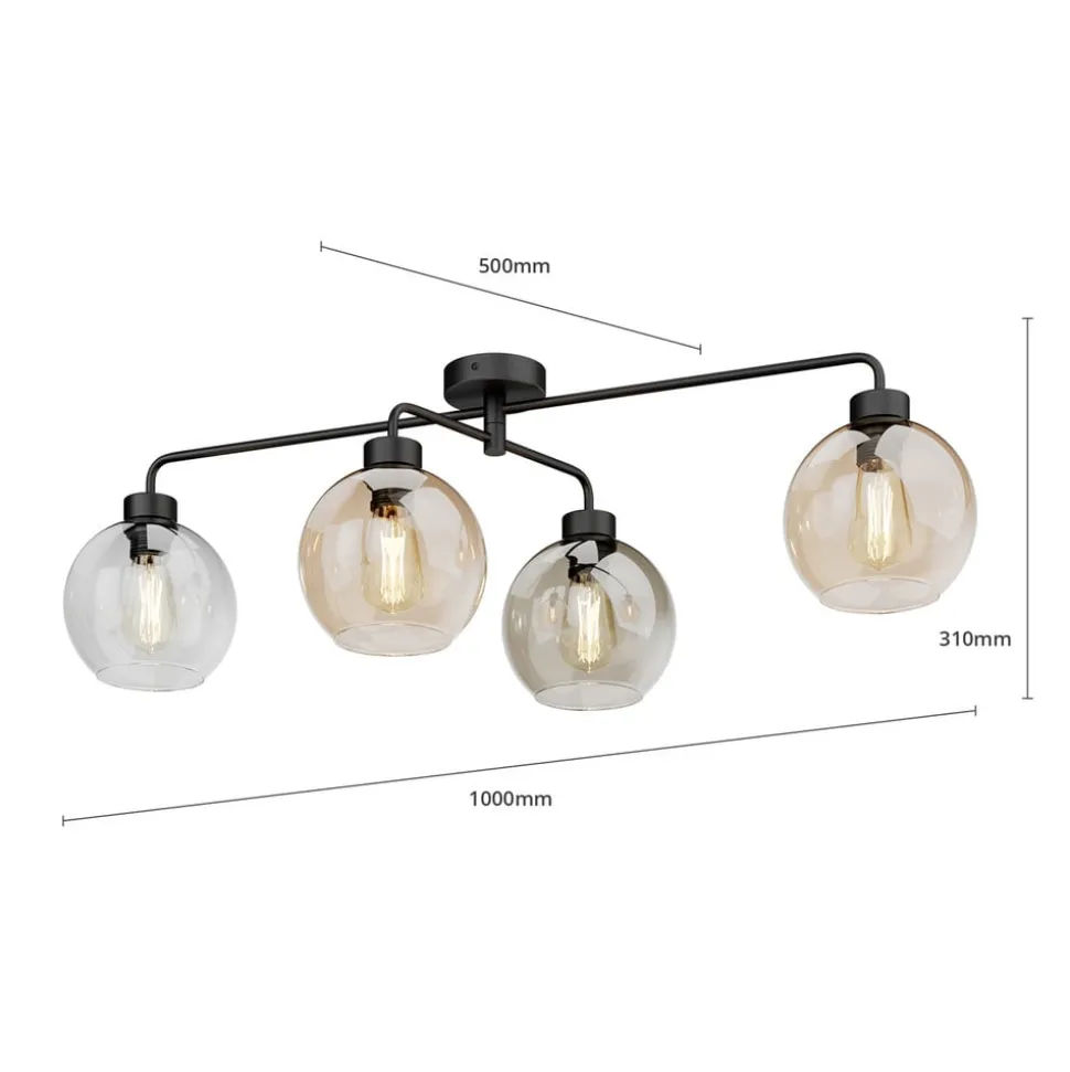 Loftlampe Cubus med 4 lyskilder klar/rav/grå