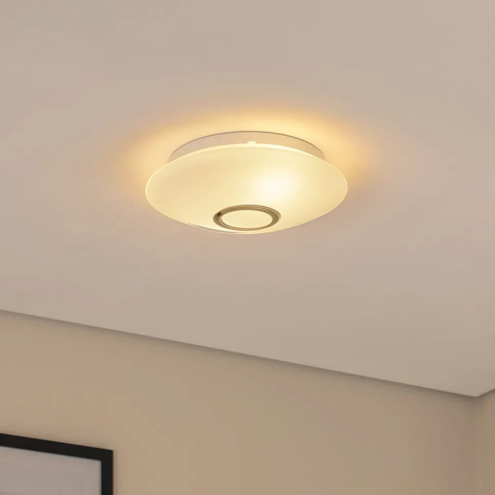 Loftlampe Cyril i glas, hvid-messing