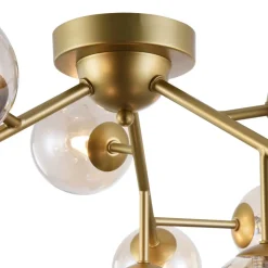 Loftlampe Dallas med 12 glaskugler, guld