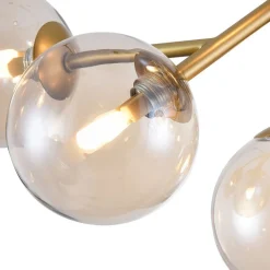 Loftlampe Dallas med 12 glaskugler, guld