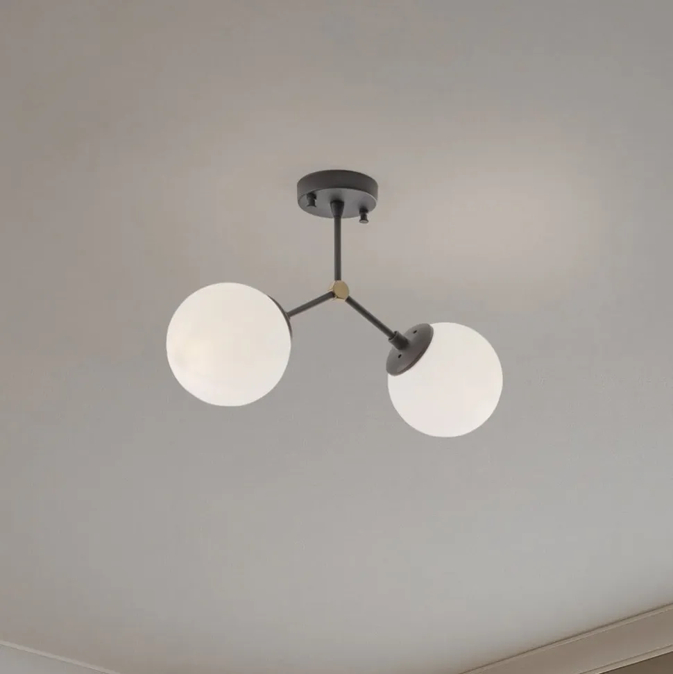 Loftlampe Damar, sort, glas, 2 lyskilder, længde 44 cm