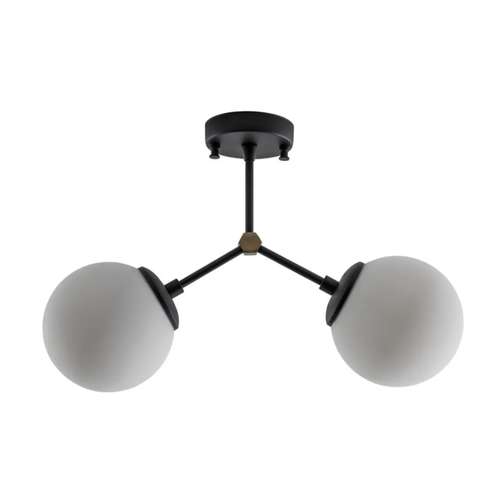 Loftlampe Damar, sort, glas, 2 lyskilder, længde 44 cm