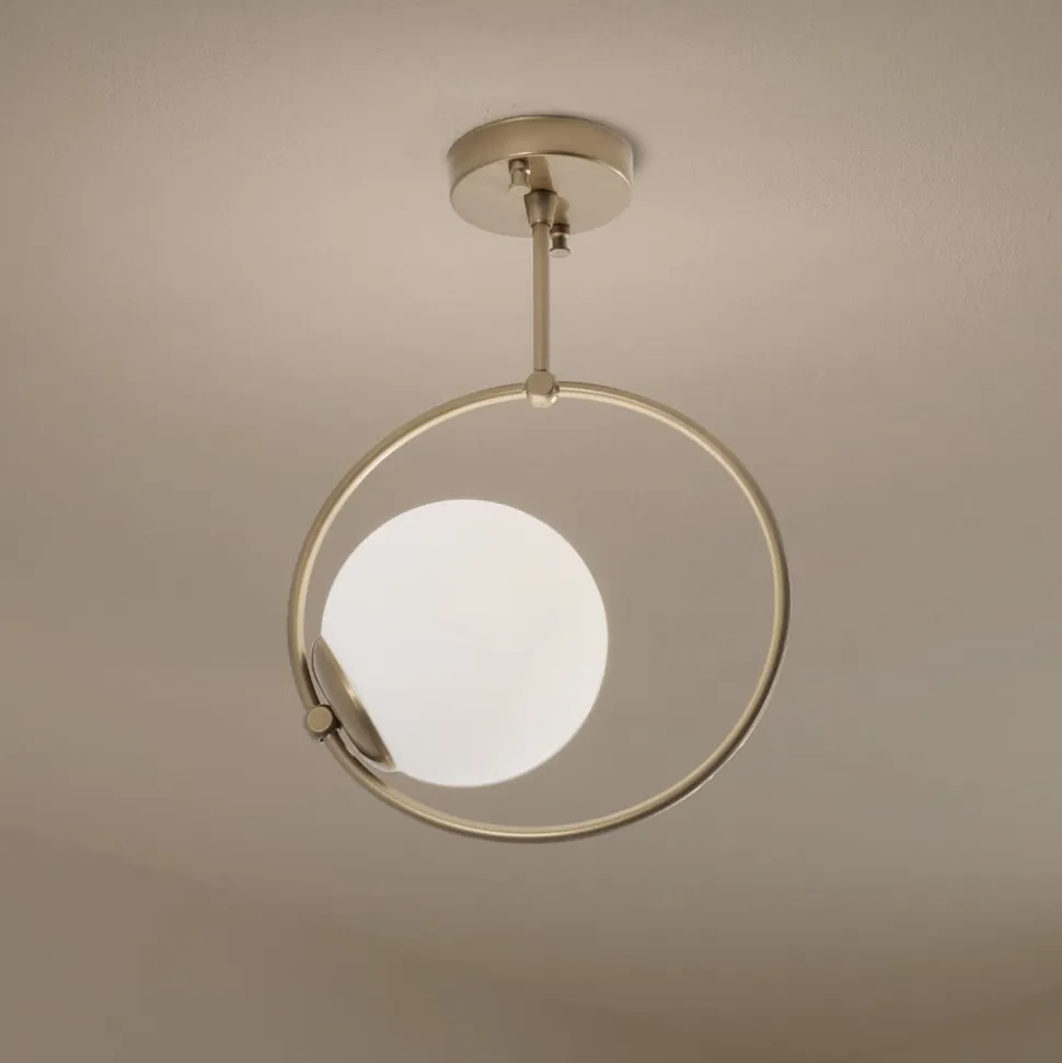 Loftlampe Dolunay, Ø 26 cm, guldfarvet, glas, E27