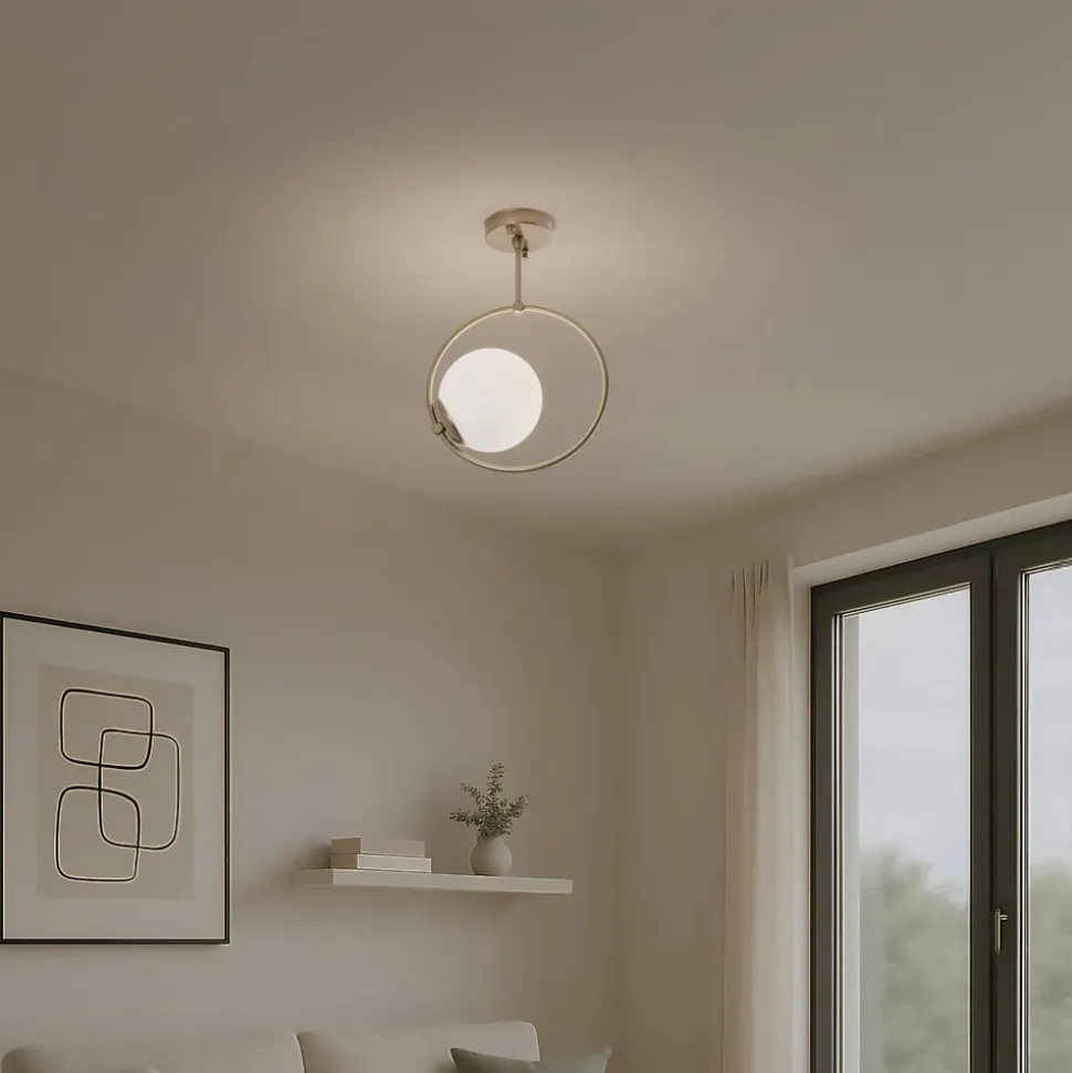 Loftlampe Dolunay, Ø 26 cm, guldfarvet, glas, E27