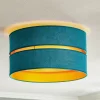 Loftlampe Duo i tekstil, turkis/guld, Ø40cm
