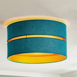 Loftlampe Duo i tekstil, turkis/guld, Ø40cm
