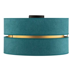 Loftlampe Duo i tekstil, turkis/guld, Ø40cm