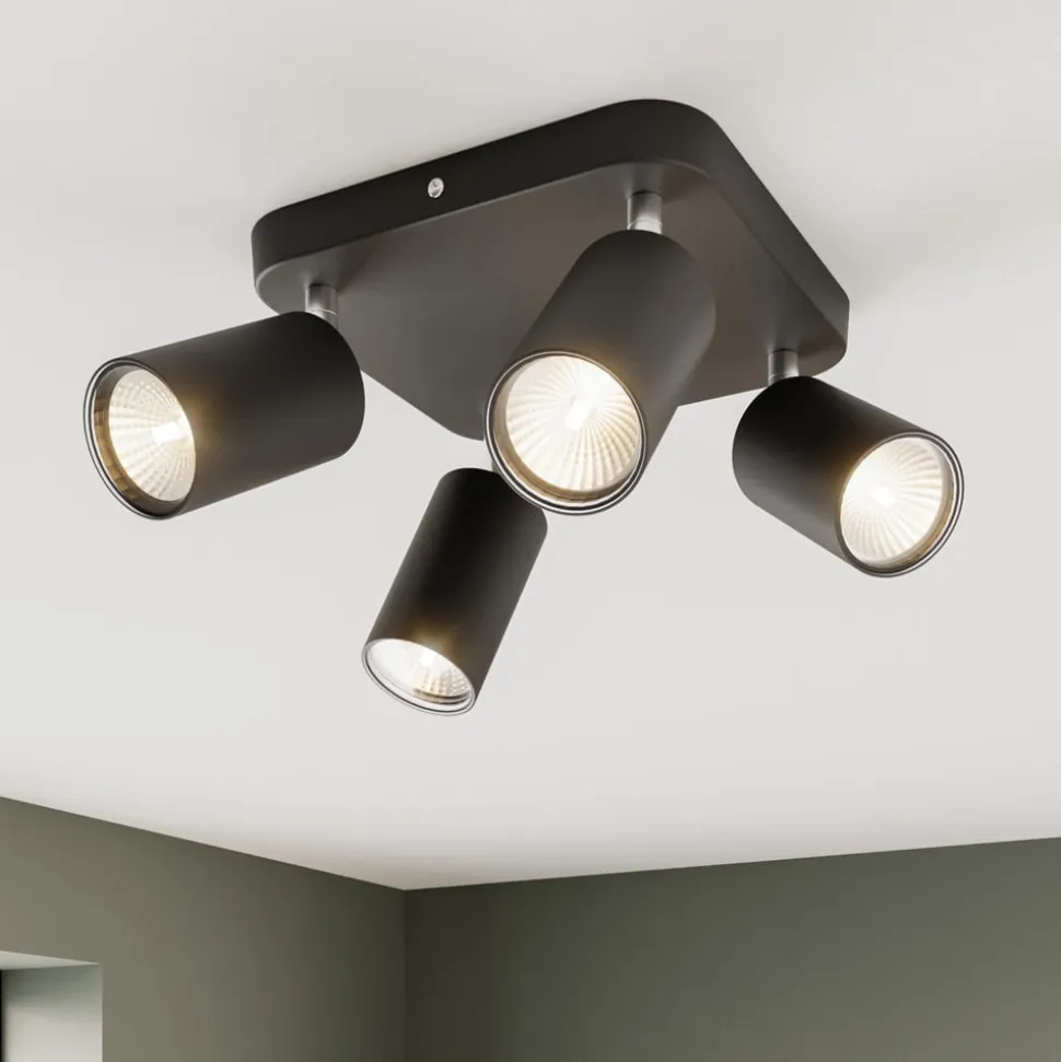 Loftlampe Eye Spot med 4 lyskilder, firkantet, sort