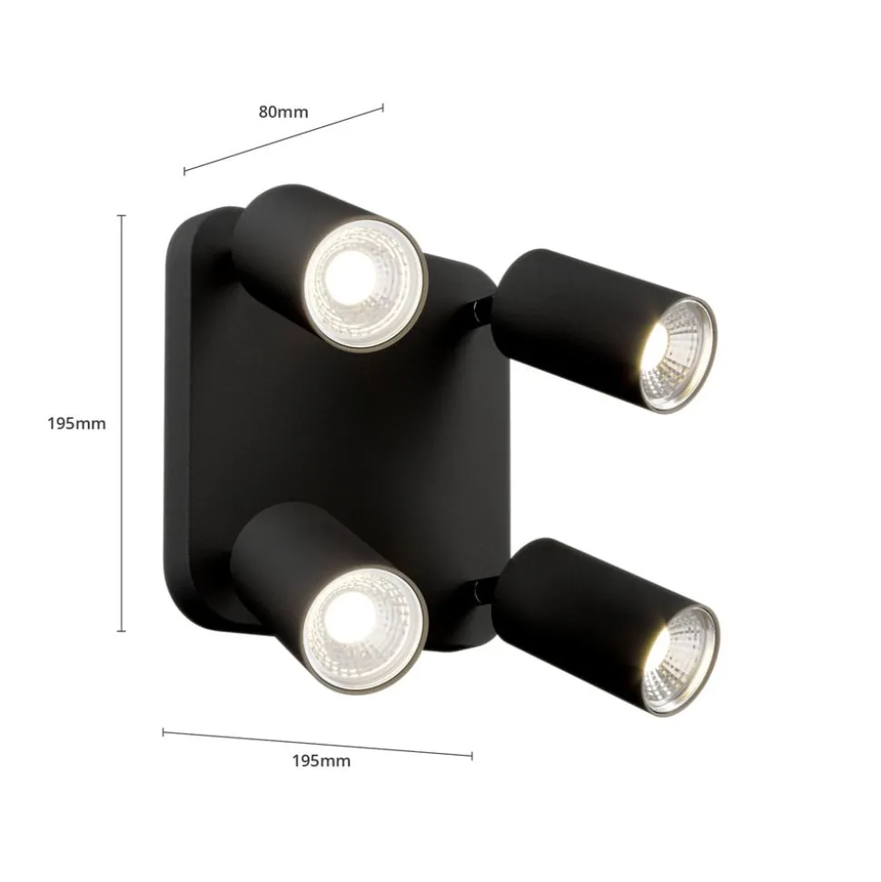 Loftlampe Eye Spot med 4 lyskilder, firkantet, sort