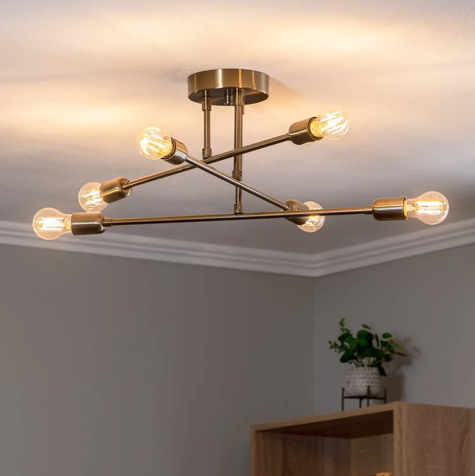 Loftlampe Flower 176, 6 lyskilder, guld antik