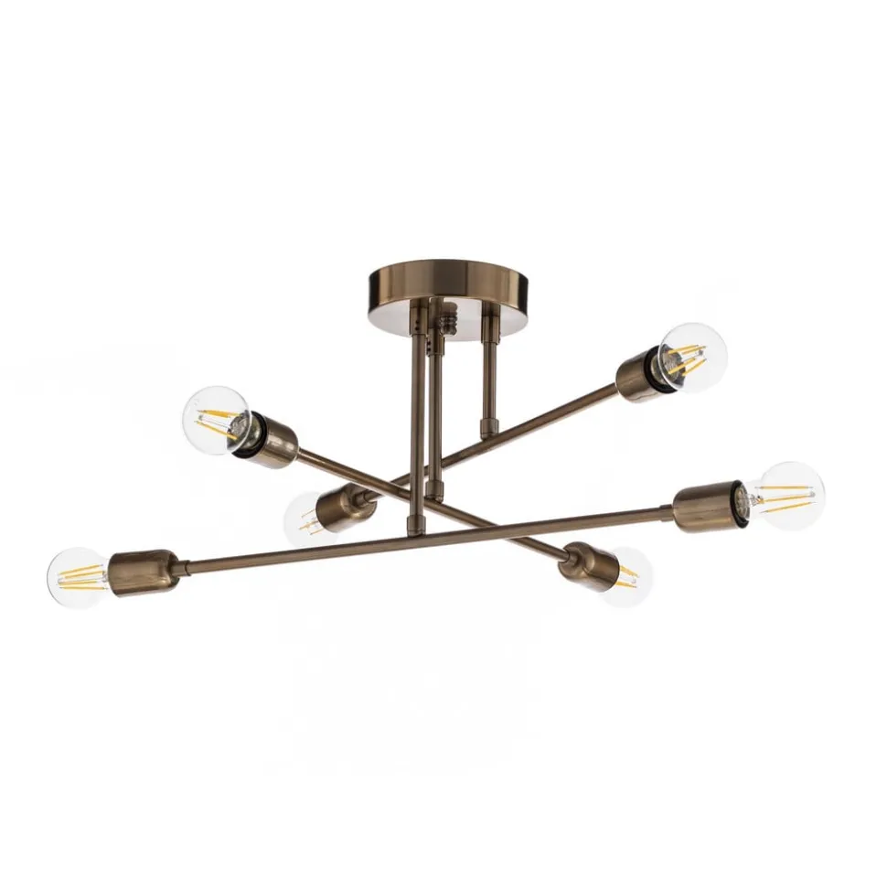 Loftlampe Flower 176, 6 lyskilder, guld antik