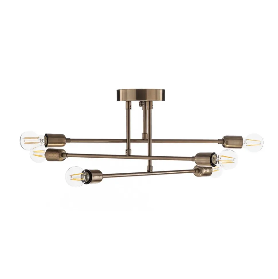 Loftlampe Flower 176, 6 lyskilder, guld antik
