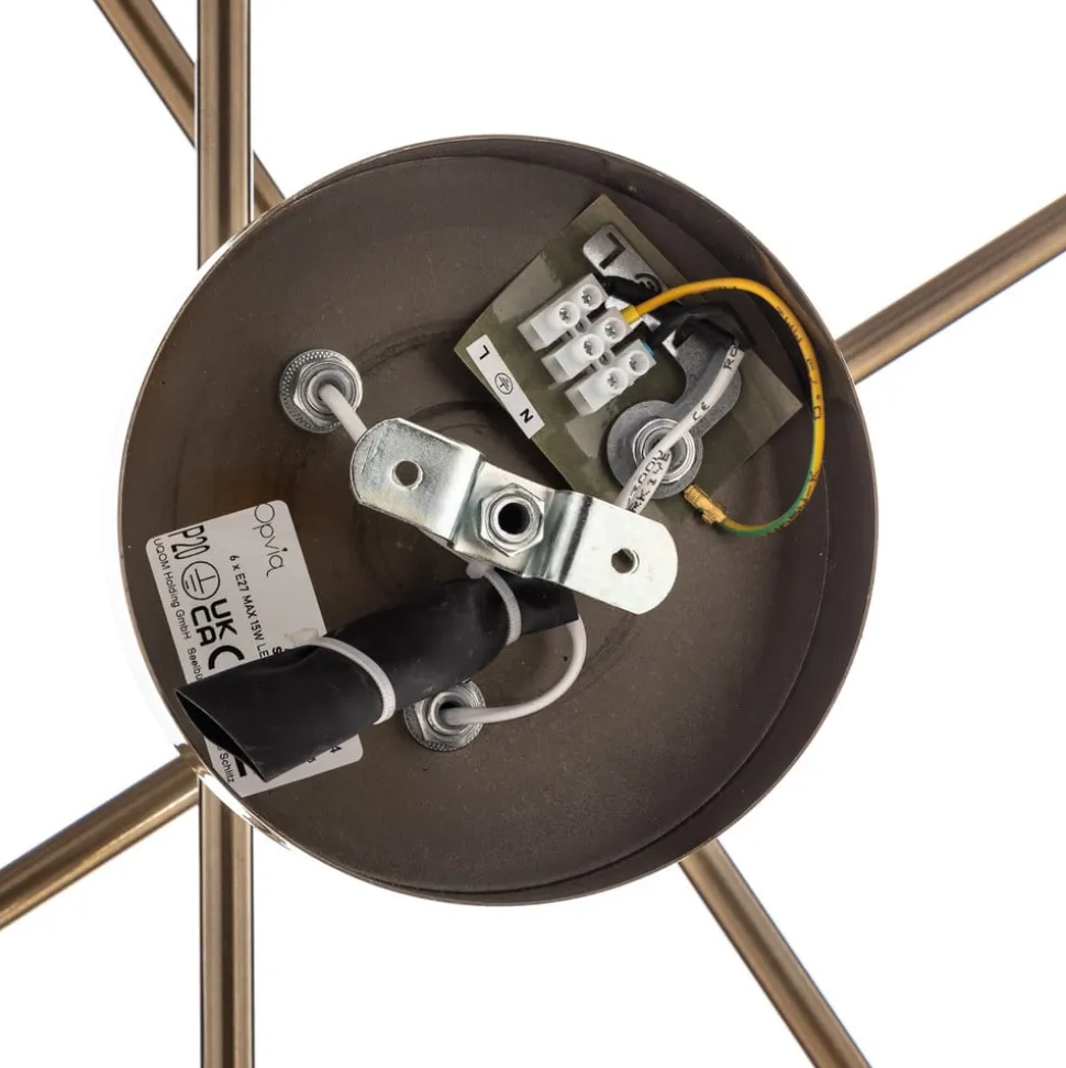 Loftlampe Flower 176, 6 lyskilder, guld antik