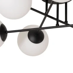 Loftlampe Glassy, 6 lyskilder, sort/opal