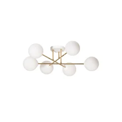 Loftlampe Glassy, 6 lyskilder, hvid/guld/opal