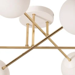 Loftlampe Glassy, 6 lyskilder, hvid/guld/opal