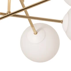Loftlampe Glassy, 6 lyskilder, hvid/guld/opal
