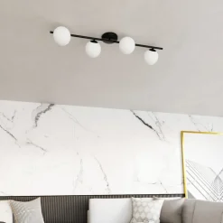 Loftlampe Glassy, 4 lyskilder, lineær, sort/opal