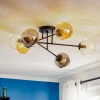 Loftlampe Glassy, sort, grafit/amber/klar, 6 lyskilder.