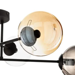 Loftlampe Glassy, sort, grafit/amber/klar, 6 lyskilder.