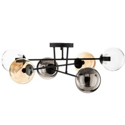 Loftlampe Glassy, sort, grafit/amber/klar, 6 lyskilder.