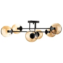 Loftlampe Glassy, sort, ravfarvet, glas, 6 lyskilder, E14