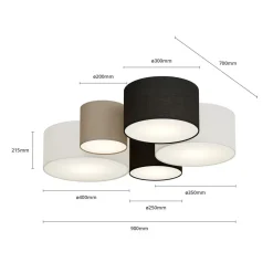 Loftlampe Hotel med fem tekstilskærme