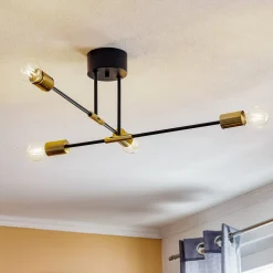 Loftlampe Ilia, sort/guld, 4 lyskilder