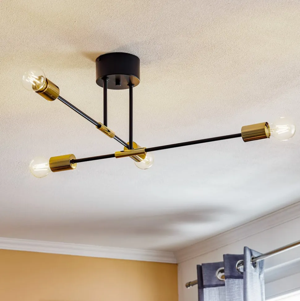 Loftlampe Ilia, sort/guld, 4 lyskilder