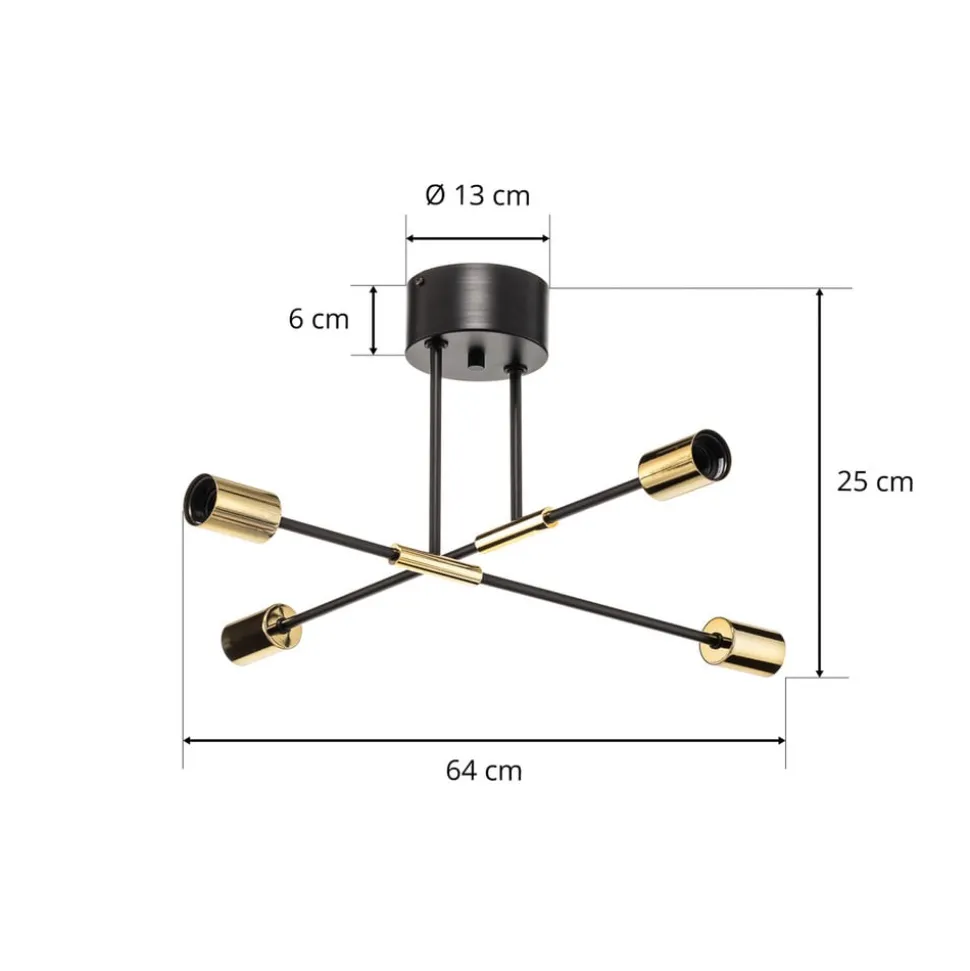 Loftlampe Ilia, sort/guld, 4 lyskilder
