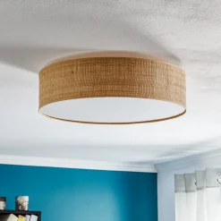 Loftlampe Leano beige rund af rattan