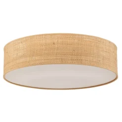 Loftlampe Leano beige rund af rattan