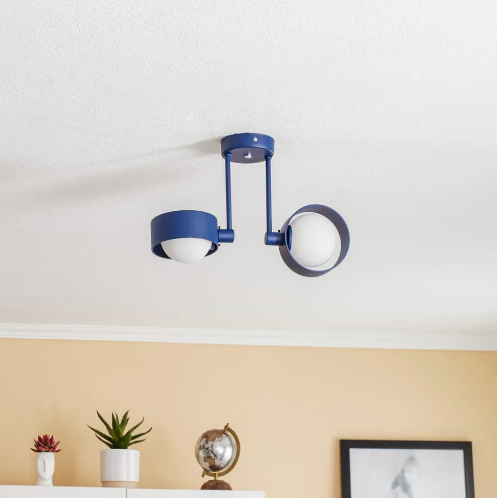 Loftlampe Mado i stål, blå, 2 lyskilder