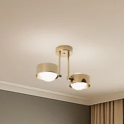 Loftlampe Mado, stål messingfarvet, glas opal, 2 lyskilder.