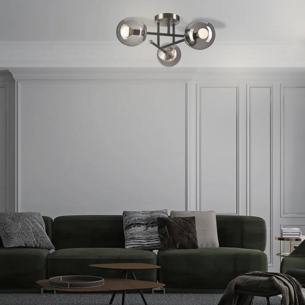 Loftlampe Malena, Ø 19 cm, røggrå, glas/metal 3 lyskilder.