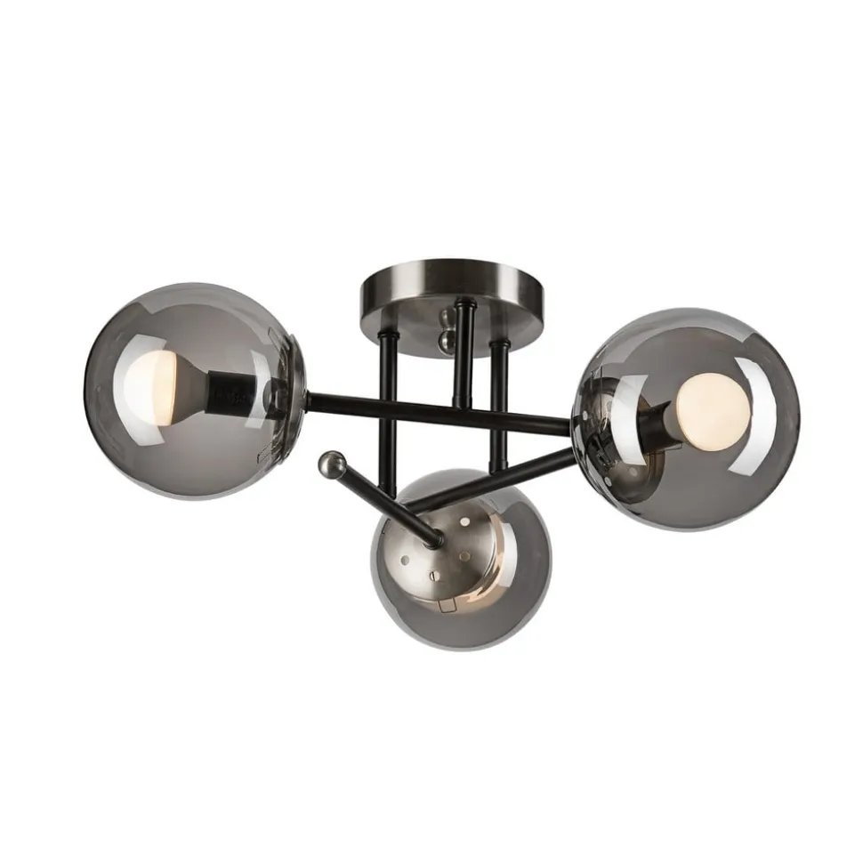 Loftlampe Malena, Ø 19 cm, røggrå, glas/metal 3 lyskilder.