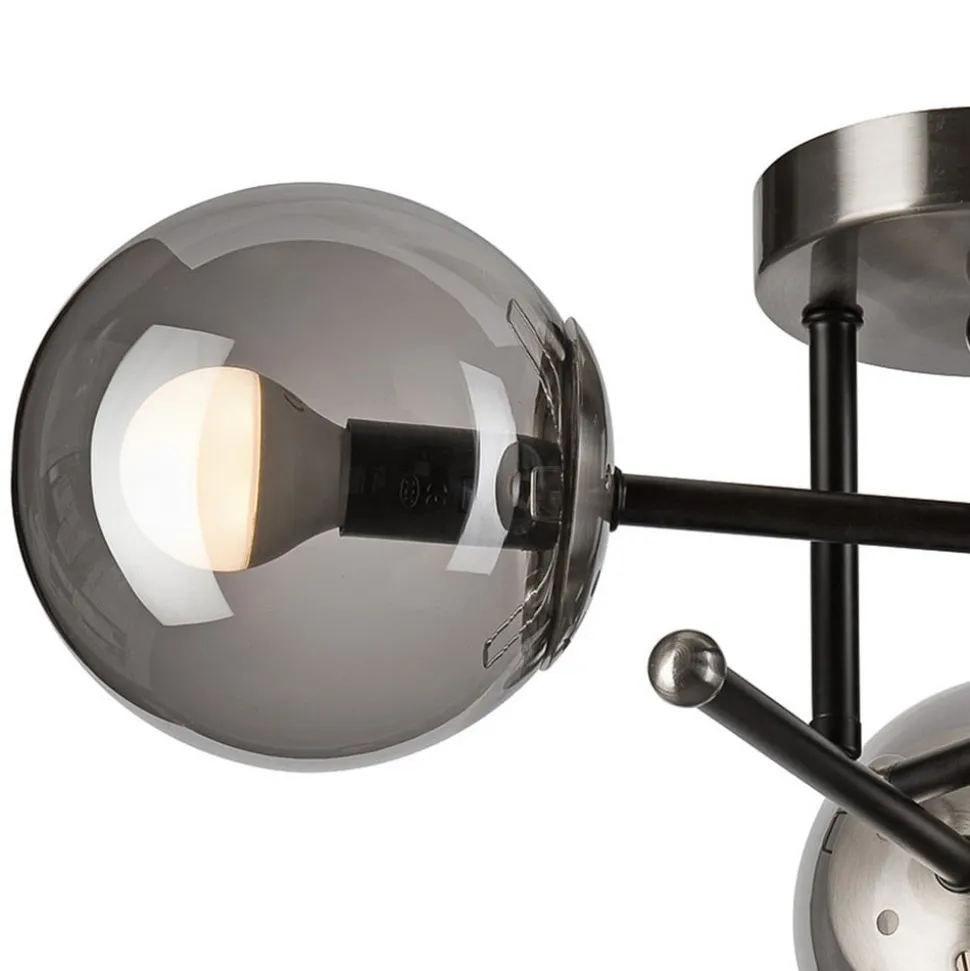 Loftlampe Malena, Ø 19 cm, røggrå, glas/metal 3 lyskilder.