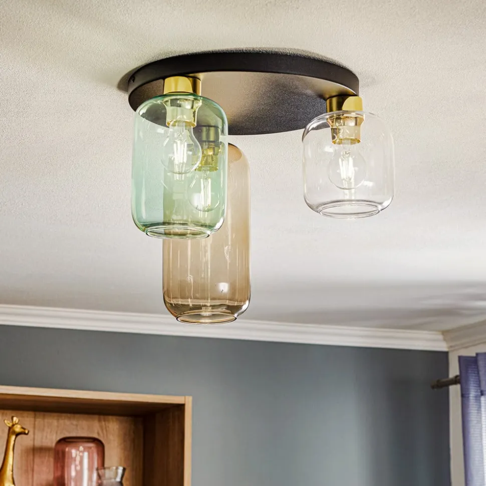 Loftlampe Marco Green, 3 lyskilder klar/grøn/brun