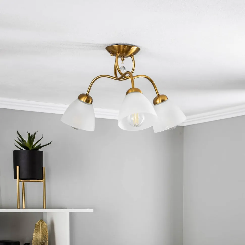 Loftlampe Miranda, 3 lyskilder, messing