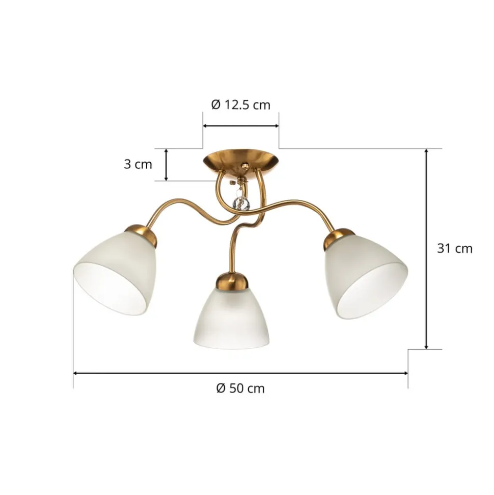 Loftlampe Miranda, 3 lyskilder, messing